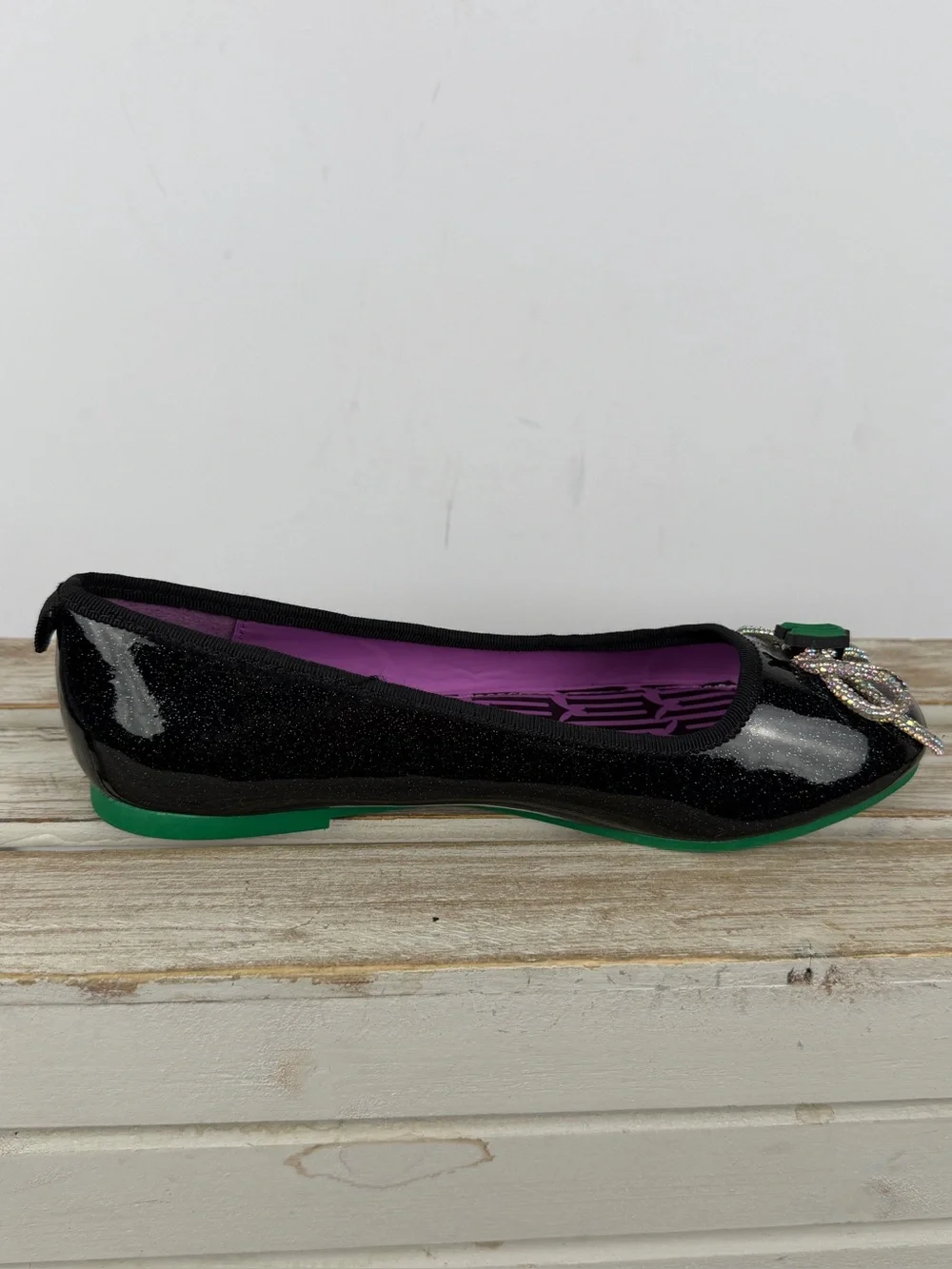 Wicked black glitter ballet flats green flying monkey graphics Size 3